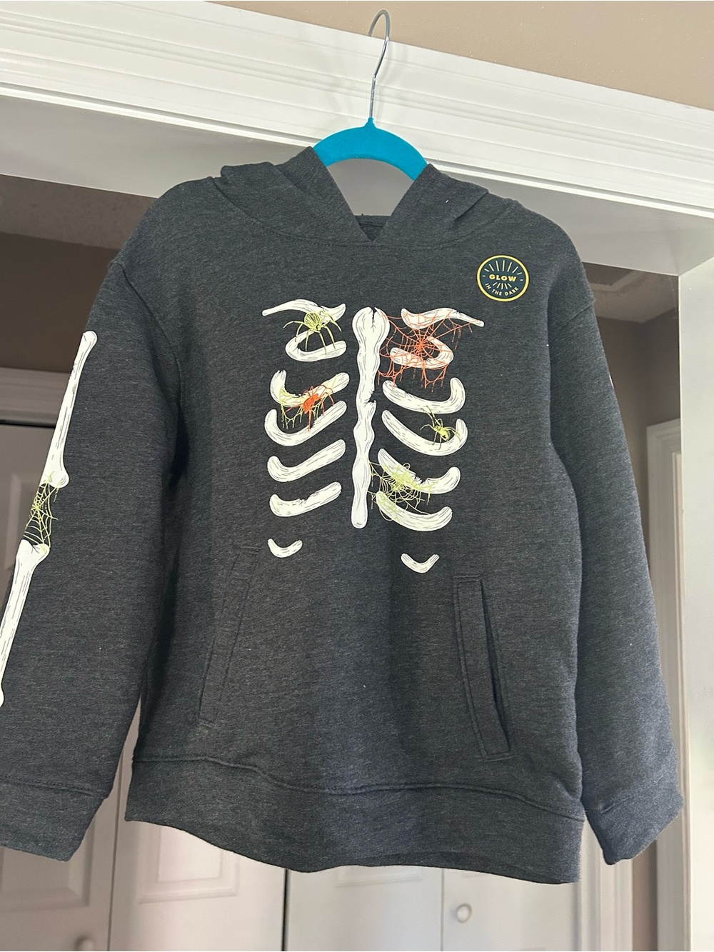 Children's Dark Gray Skeleton Hoodie Jacket with Glow Graphic